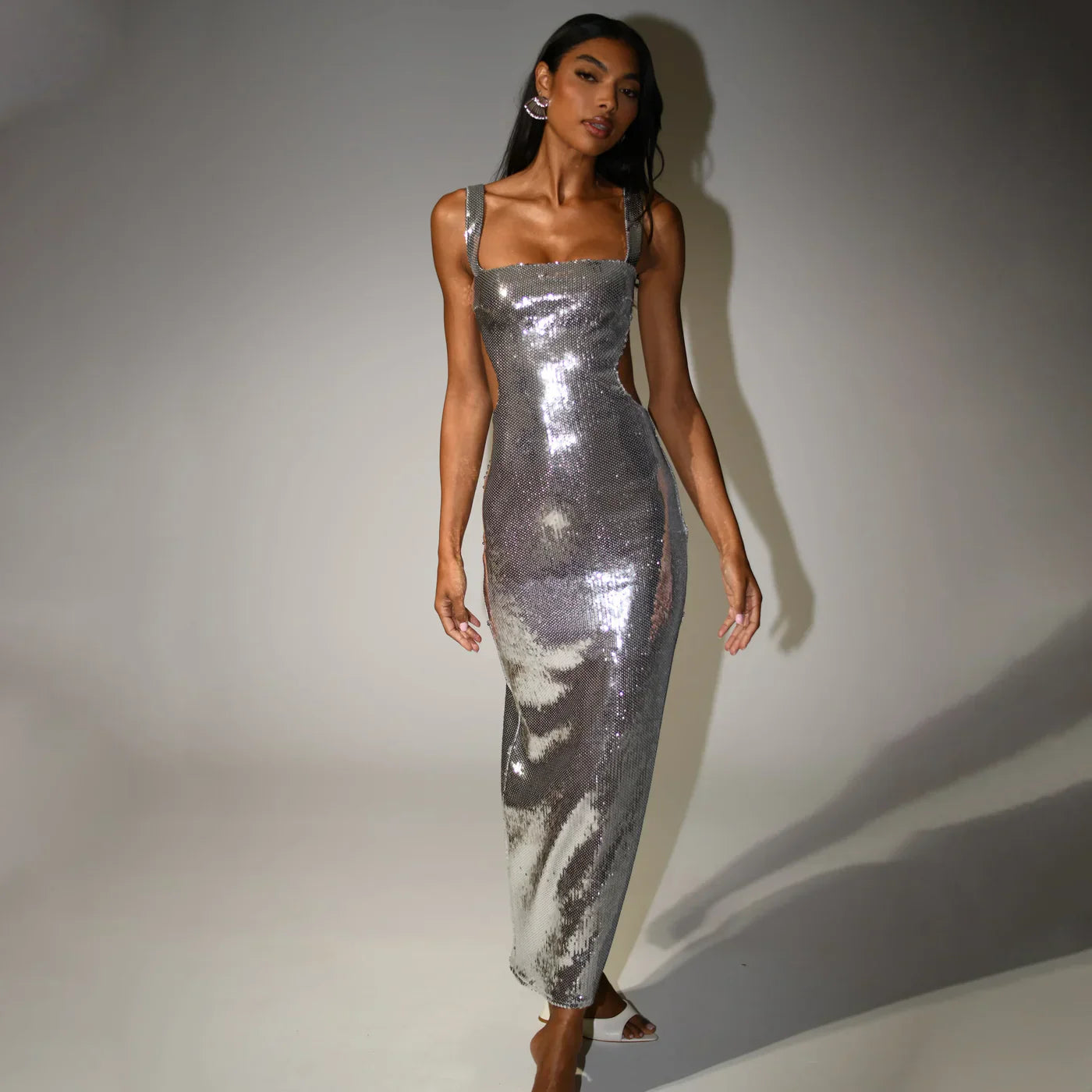 Olivia - Spaghetti Strap Shimmer Maxi Dress