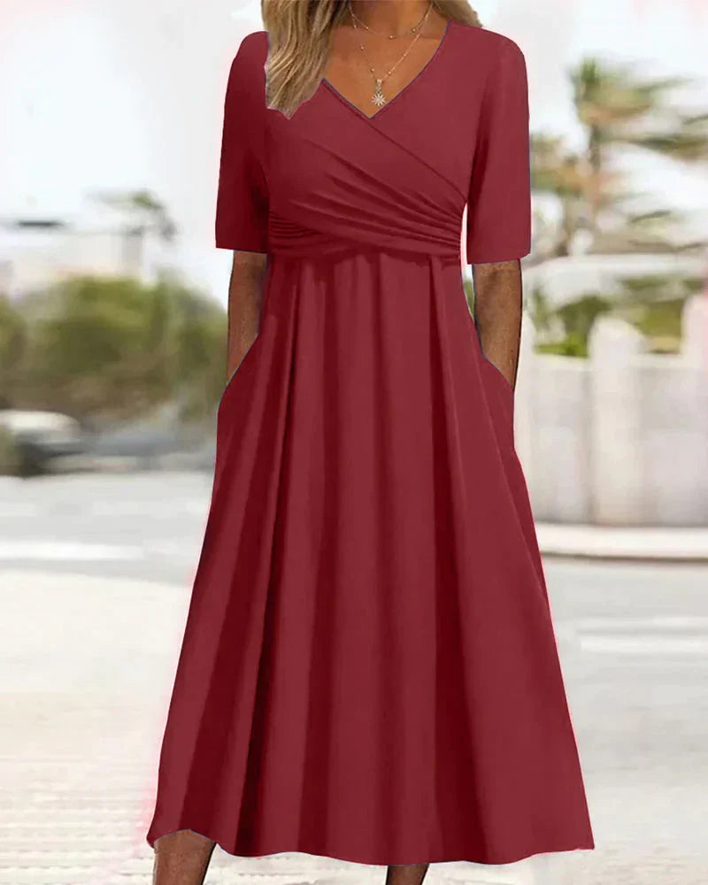 MIA l ELEGANT SUMMER DRESS WITH CROSSED DESIGN AND SHORT SLEEVES