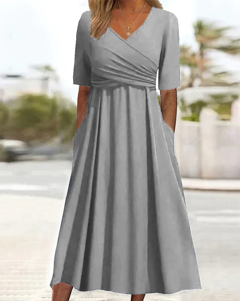 MIA l ELEGANT SUMMER DRESS WITH CROSSED DESIGN AND SHORT SLEEVES
