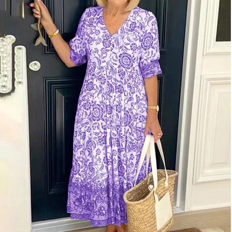 Camille Chic V-Neck Bohemian Dress