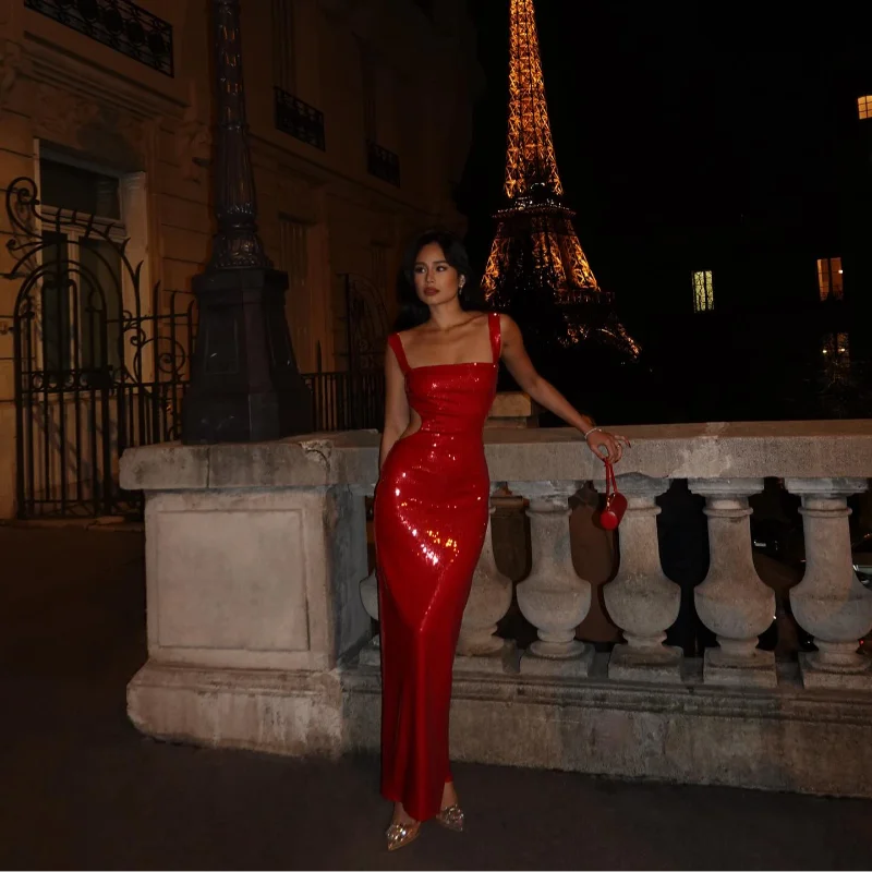 Olivia - Spaghetti Strap Shimmer Maxi Dress