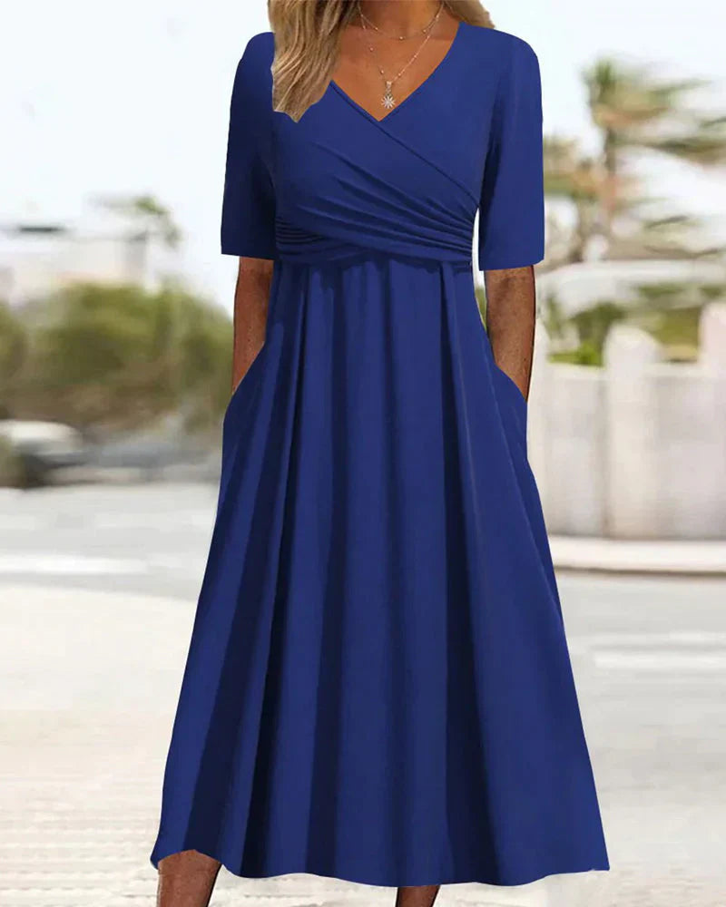 MIA l ELEGANT SUMMER DRESS WITH CROSSED DESIGN AND SHORT SLEEVES