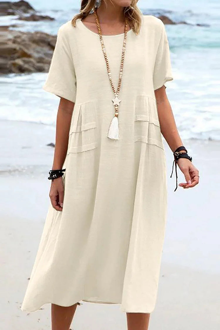 Loose Casual Solid Color Round Neck Short Sleeve Dress