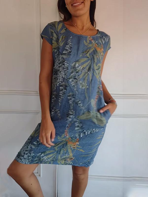 JONNA - LADIES COTTON LINEN SUMMER DRESS WITH PRINT PATTERN